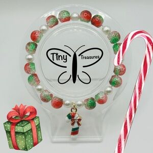 🎅🏻Green and Red Candy Cane Christmas Glass Beaded Bracelet🎅🏻